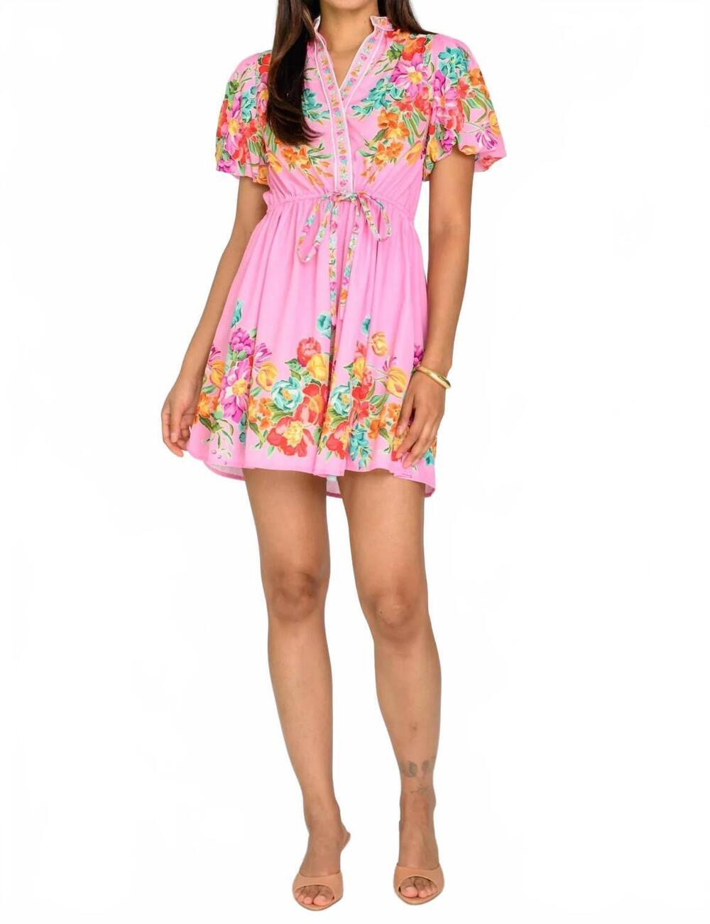 NEW ELIZABETH JAMES THE LABEL edie mini dress in tulip tapestry - cotton candy
